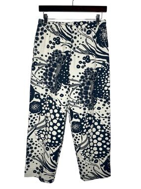 Bryn Walker Navy Fiori D’acqua Botanical Jacquard Print Cropped Pants